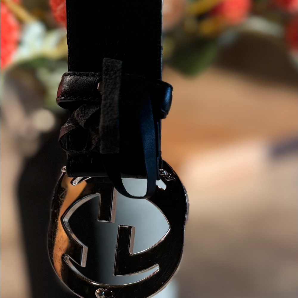 Gucci Silver GG Black Leather Guccissima Belt 95/38 - Picture 7 of 14